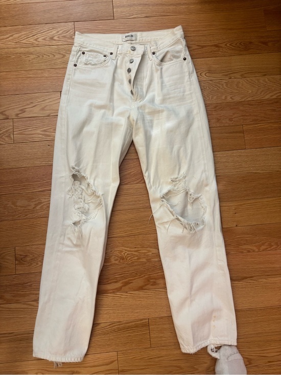 Agolde Denim - AGOLDE White Distressed Button-Fly Jeans